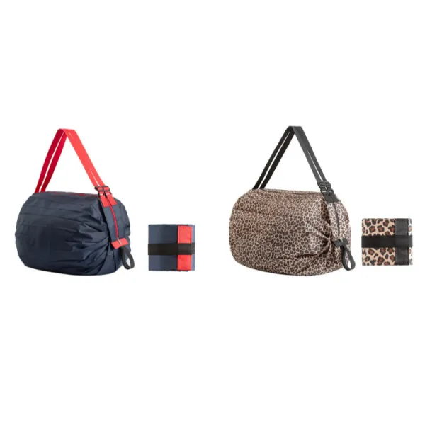 1+1 친환경 휴대용 장바구니 매직 접이식 쇼핑백 대용량 식료품 마트가방 차박 여행 필수가방, 04.네이비+표범