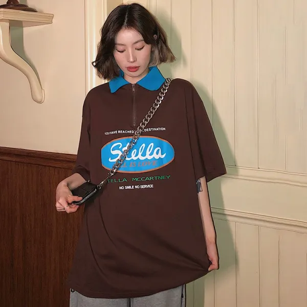 시끄럽다 하우스 여성 여름 신 와이드 루즈핏 클래식 감각 보이핏 볼륨 넥 반팔 트렌드 Q