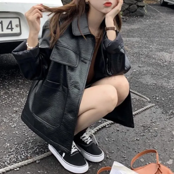 kirahosi 모던 여성 가죽 숏 라이더 자켓 아우터 슬림 코디 춘추 271호+ 덧신 증정 AR5hott0