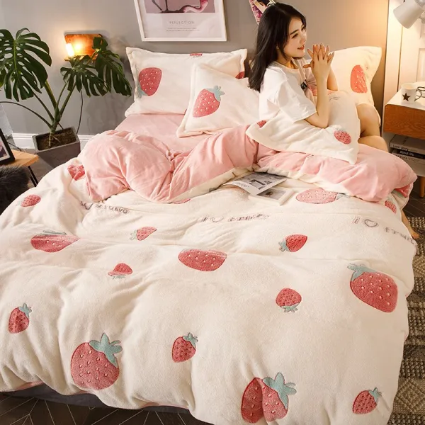 이불커버 두꺼운 산호벨벳 4피스세트 여자더블 표면융 겨울 플란넬 보온 침대위 크리스탈 침대커버, C06-1.5M침대(스커트타입 4피스세트)(사용 200*230이불심).