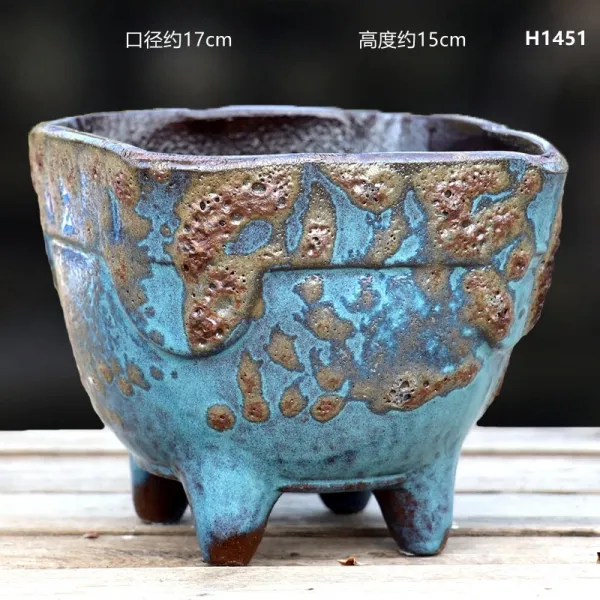 엠마켓 꽃화분대도자기 묵묵히 있다 다육 핸드메이드 거친 배기 발묵 유약 클래식 도의흥 자사 큰사이즈 라지 빅 고방분 수박홍 H1451