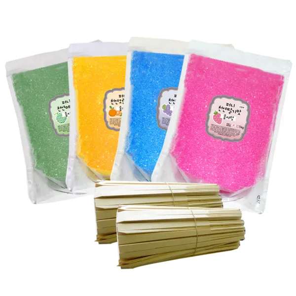 천연솜사탕설탕(진한색) 캐릭터용 B형세트 4kg(약400명분) 스틱400개 자일리톨함유, 딸기1,오렌지1,포도1,메론1,스틱400개