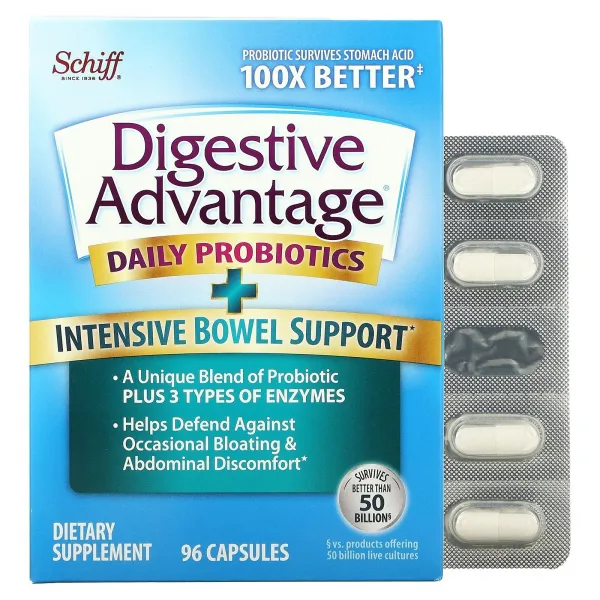 Digestive Advantage 데일리 프로바이오틱 플러스 집중적인 장 건강 지원 캡슐 96정 쉬프, 96 Capsules