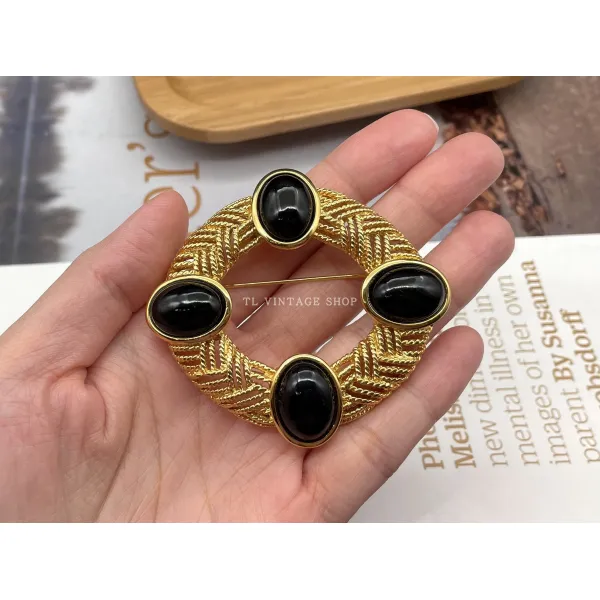 앤틱소품 Vintage해외 골동 악세사리 60연대 골드실버 매기 Trifari빈티지 브로치 T12 Trifari블랙색 6.5cm