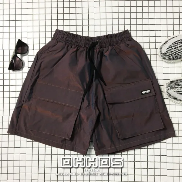 해피타임 여름숏팬츠 특이한 공예 변색 용 원단 주머니 장식 스판 허리 보정 카고 5부