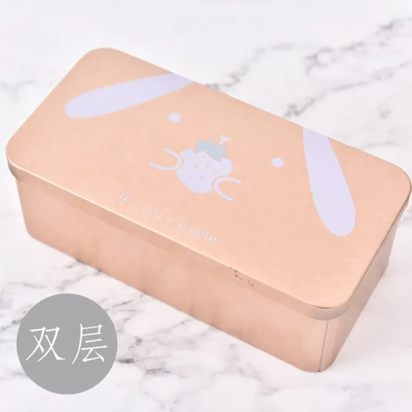 필기도구통 문구함 문구트레이 이익 일한 독창적 심플 더블레이어 학생 대용량 넙치 철 필통 남성 여성 멀티 받다, 과일 토끼 - 로즈 골드 -딸기를 먹