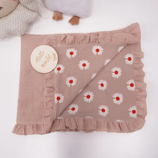[모숭상]모슬린 Swaddle Ruffled Rainbow Print 더블 레이어 코튼 신생아 아기 술 담요 모슬린 기저귀 Babi Bath Towel
