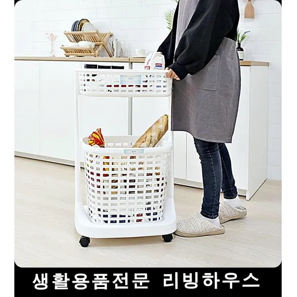 각방 빨래감 세탁물 이동 2단 트롤리 30대 수납바스켓