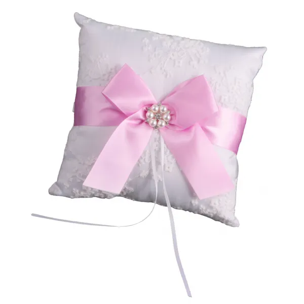 FWT웨딩 신부 리본 꽃 반지 무기명 베개 쿠션, 담홍색