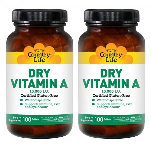 Country Life (2개 구성) 컨츄리라이프 건조 비타민A 10 000IU 100정(병당 약3개월) 야맹증 영양제, 1mg, 2개