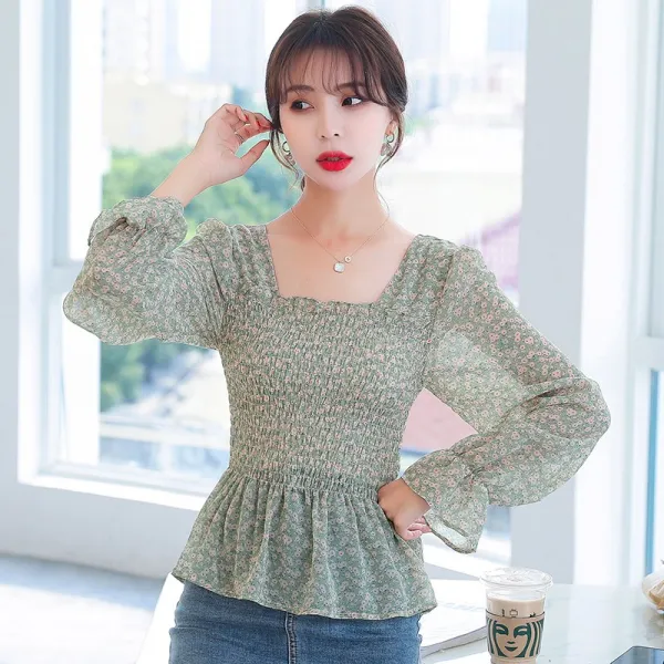 [SH112365] 실제촬영신선하다상의봄옷신상 조각.꽃블라우스긴소매셔츠요목 귓전을 걷다