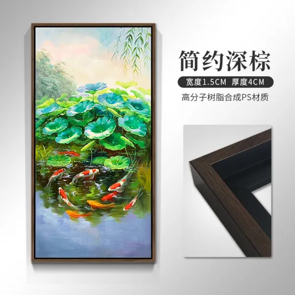 신 중국식 순수 핸드페인팅 유화그림 인테리림 연꽃 구어 도모함 거실 복도 그림을 걸다 잉어 세로판 심플다크브라운/브라운노령화사순수핸드페인팅유화그림
