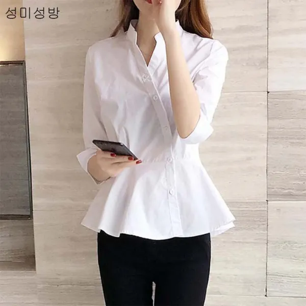 성미성방 가을 땡땡이 Mm 셔츠 기질 학생 긴팔 여 디자인 빈티지 하의 라지 캐주얼 뷔스티에 청 소매 톱 블라우스x02