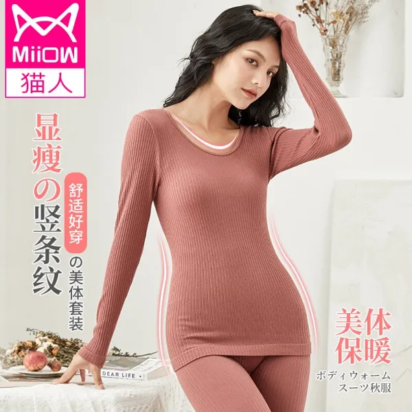 고양이 보온 속옷 세트 여자 가을 겨울 겨울 방한 보온 보온 보온 보온 보온 편안한 나사 뽑다 날씬하다 날씬하다 하얗다 바삭바삭한 가을 코트 코트