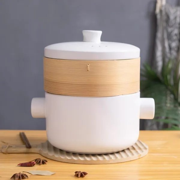 편백나무 찜기 찜냄비 찜통 떡시루 이유식 만두 호빵 떡 수육 냄비 5l 흰색 찜기와 대나무 찜통