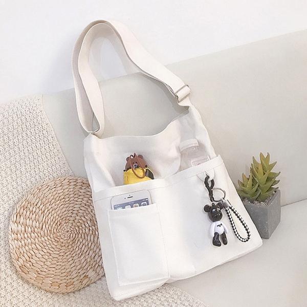 패션파트너 곰돌이 포인트 캔버스 크로스 에코백