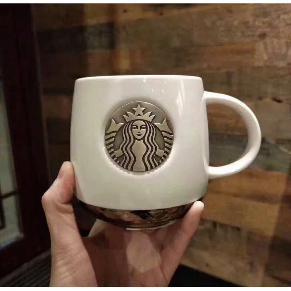 레트로 스타벅스 Starbucks 로고 머그컵 브론즈 스벅 사이렌 머그잔 커피잔 단품 흰색 구리 메달 단일 컵 개인용으로 권장