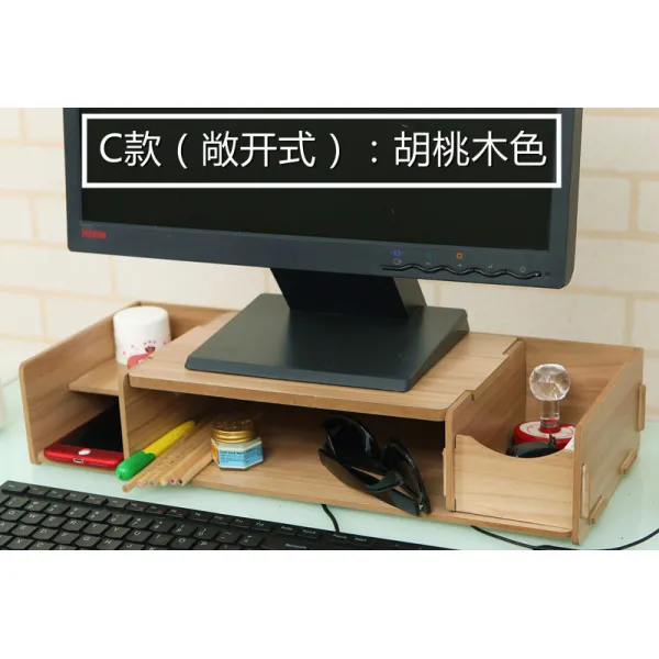사이드테이블 컴퓨터 모니터 선반높이증가 받침대 테이블 정리 수납 선반 쟁반 높이추가 지지대 목보호, T12-C마구잡이 호두나무 색