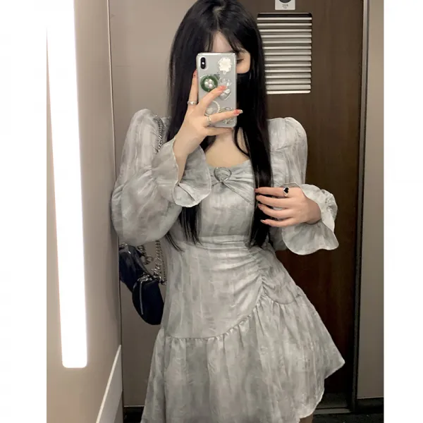 살찌다 mm 2022 봄 순욕 허리 묶다 배 가리다 G급 느낌 롱 롱 원피스
