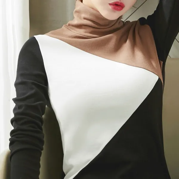 무더기 칼라 이너 여 반폴라 긴팔 티셔츠 여장 추동 슬림 학생 양기 순면 상의