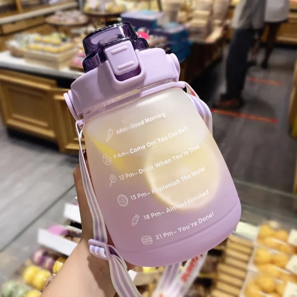 캐릭터빨대컵 배부르다 인싸템 물컵 대용량 내열 휴대 여성 운동 비닐 샌딩 고안치, 보라색 1400ml 스티커를 보내다