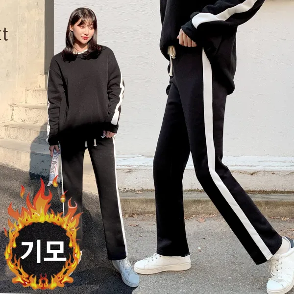 요즘에 사이드트랙밴딩팬츠 여성의류 기모바지 와이드핏 밴딩 배색라인