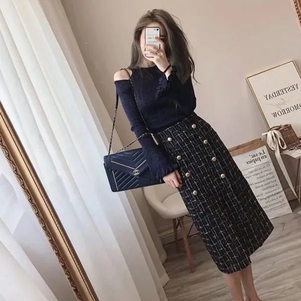 치즈잡화상점 가을투피스 여성 셀럽 작은 키 늦바람 여신 무드 니켈 스웨터 스커트 투수영복