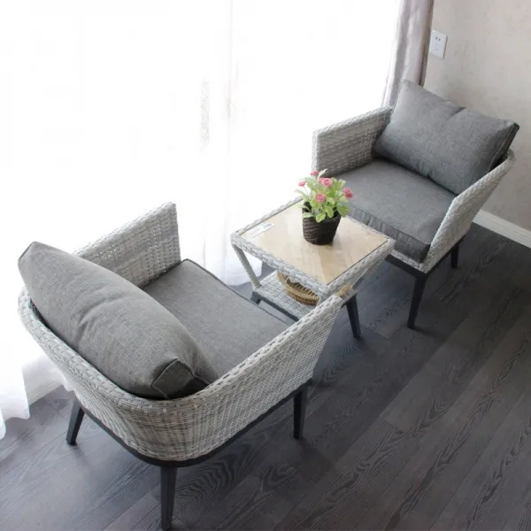 A Robot 야외 등나무 의자 3종 세트 아이디어 발코니 의자가든 화이트그레이믹스3피스이의자테이블