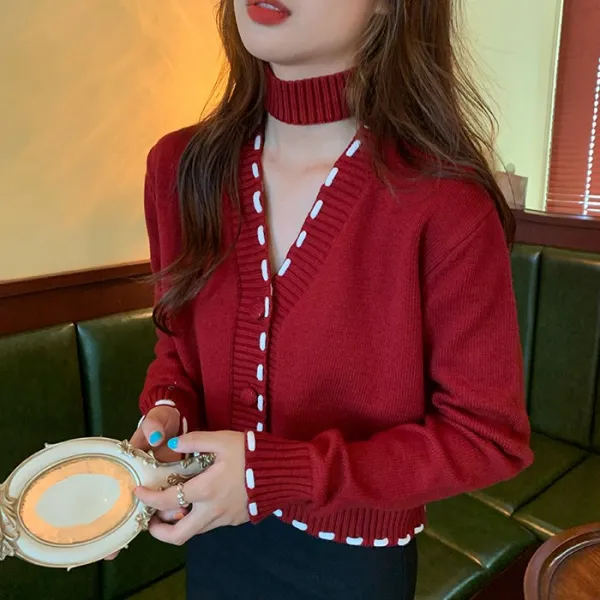가디건 가을 2020 그물 인 틈새 시장 넥 스카프 니트 카디건 여성 짧은 야생 서양 스웨터 코트 트렌드