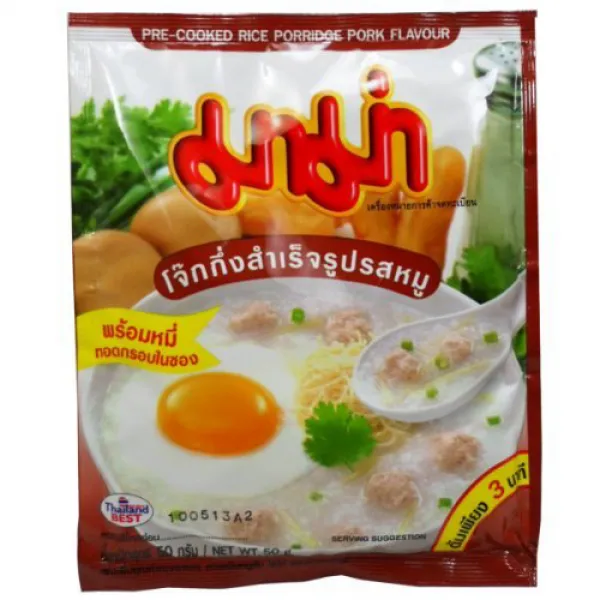 Mama Pre-cooked Rice Porridge (Jook Congee) Pork Flavour Net Wt 50 G (1.76 Oz) X 3 Bags Mama Pre-c, 1