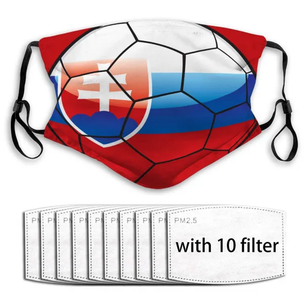 Htn 남녀용 먼지 차단 마스크 필터 10개 증정 축구공에 새겨진 슬로바키아 국기