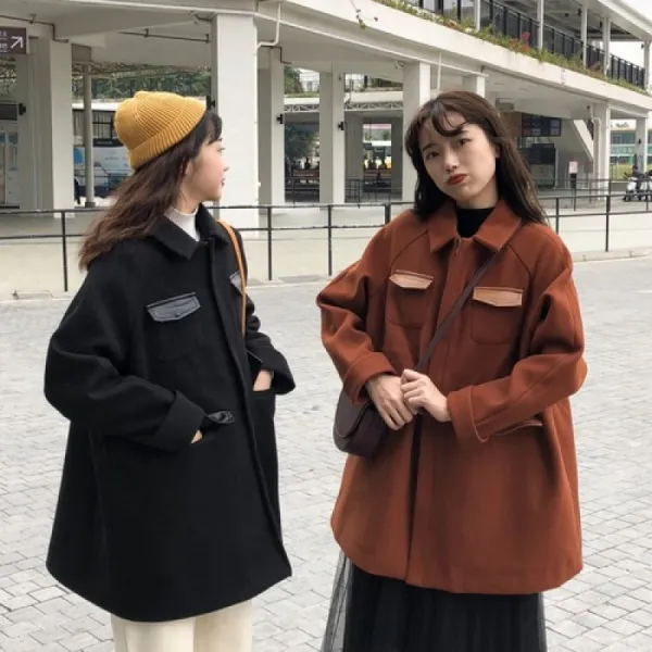 겨울 가을 오버핏 미롱 롱 프렌치볼퓸 헵번풍 넥빈티지 두꺼운 긴소매 모직코트 여자