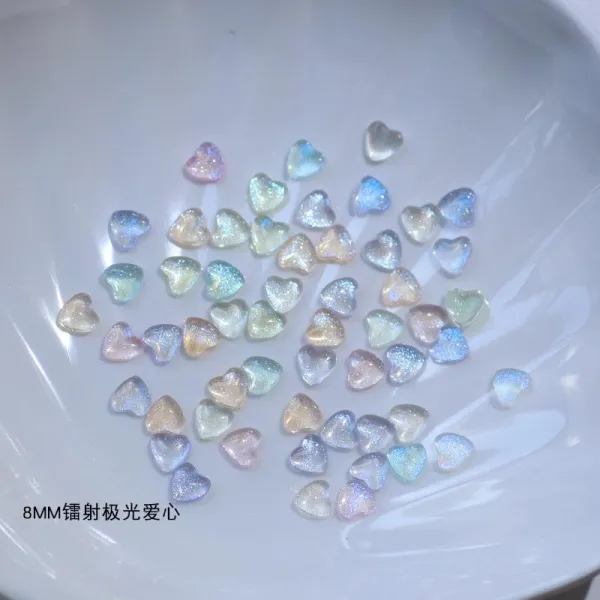 네일 오로라 복숭아 심장 라인석 장식 50 개, DIY 매니큐어 매력적인 손톱 액세서리 공예용 여러 가지 빛깔, 한개옵션1, 02 8mm