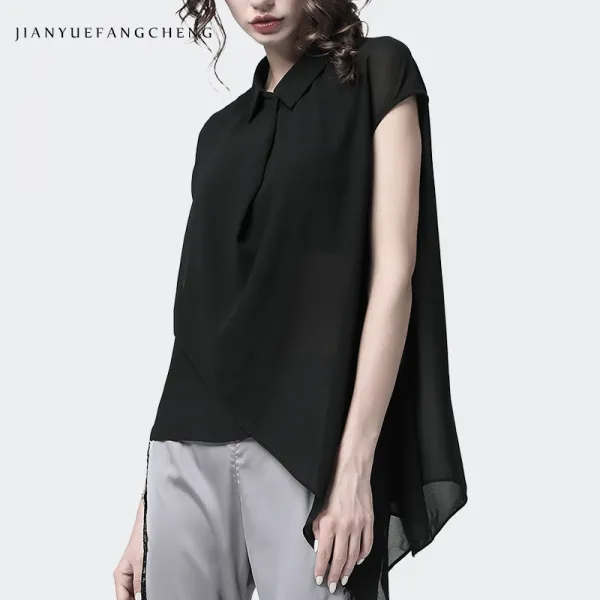 샵솔베이지 고급 심플베이직 여름 여성 언발 쉬폰 셔츠 블라우스 S 4xl 