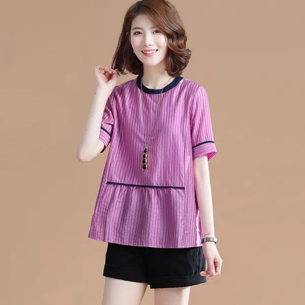 샵솔베이지 심플베이직 여름 면 스트라이프 티셔츠 블라우스 M 4xl 