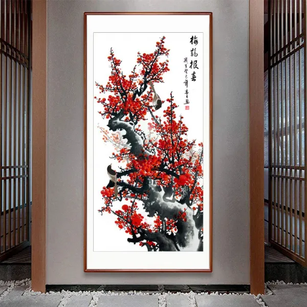 전체 큐빅 복이들어오는 그림 홍매화 사무실 거실 비즈 대형 보석십자수 재료 diy, 70x130cm