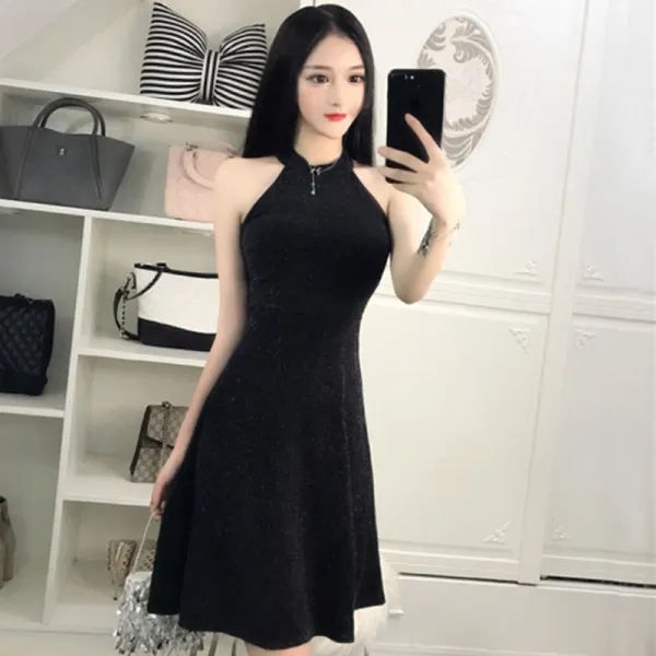 야장 여장 섹시 2018 여름신상 민소매 허리수렴 날씬해 보이는 클럽 미니스커트걸이 목 원피스 여하