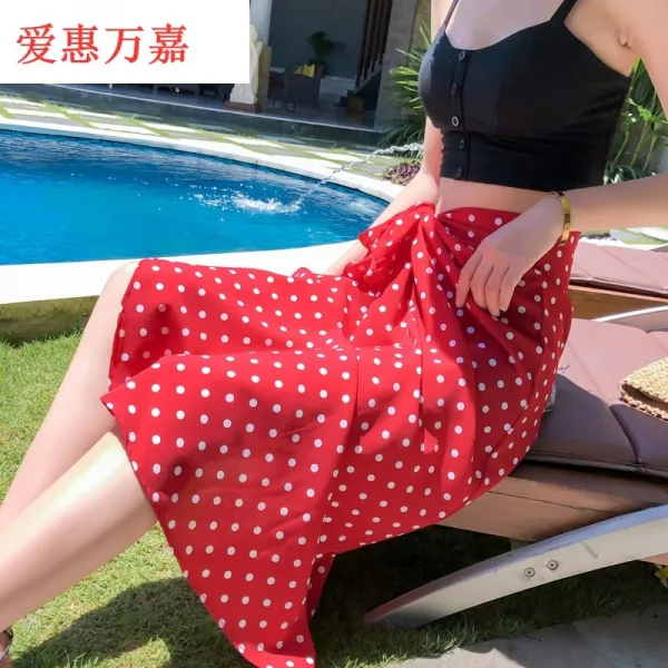 마멜뷰 랩 롱 스커트 비치스커트 여자 키다리 롱드레스 래글런 비치웨어 해변