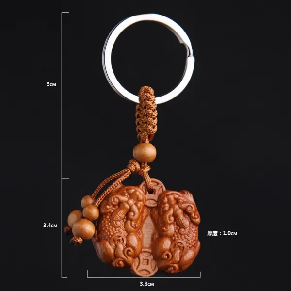 Apr.29 6번 무사안일 홀딩 디자인 복숭아나무 핸드폰 걸이 중국풍 복고 족제비 钥匙 열쇠고리 목제 끈으로 대박Z, 두 족제비.