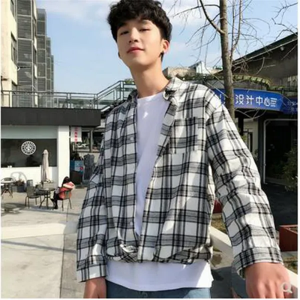 빅피플 Sa2728 긴팔 체크 셔츠 이너 남자 코트 빅사이즈