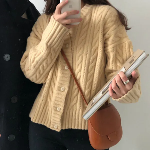 브랜드 달 귤색 울니트 와이드 루즈핏 클래식 꽈배기트 위빙 라탄 핏아우터 숏 여성 트렌드