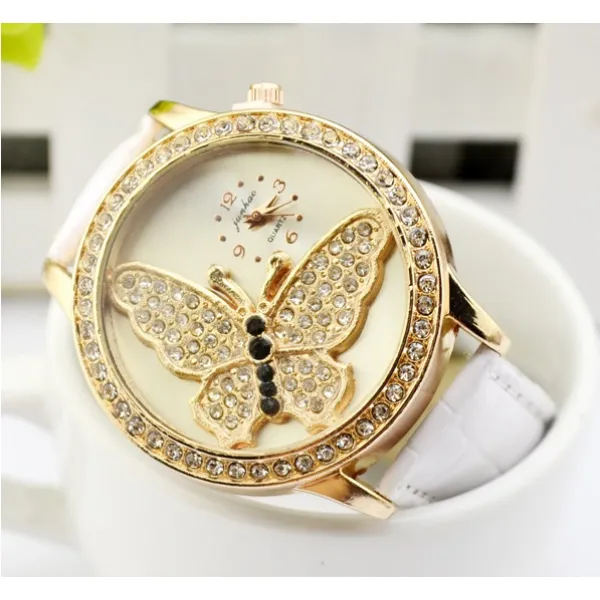 Blackpink여식 가죽 벨트 나비 패턴 장식 석영시계 물시계 시계