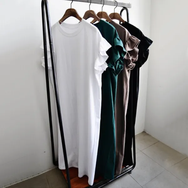 빅걸스토리 여성용 빅사이즈 캡 프릴 라운드 롱 원피스