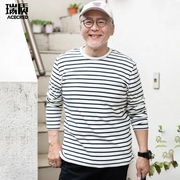 탱탱 단가라티셔츠옷 중노년층 마른남자옷 스트프긴팔티 중년 가을옷 상의 할아버지 노인 순면 코튼