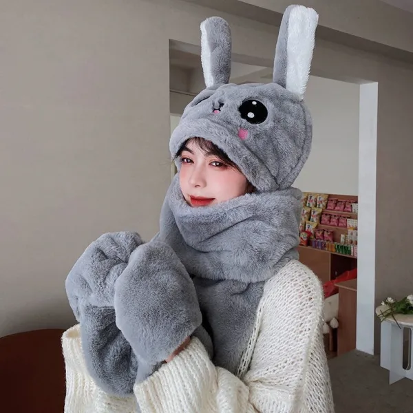 토끼장갑 틱톡 귀 능동적이다 겨울 가을 남성 여성 스카프모자 일체 두꺼운 보온