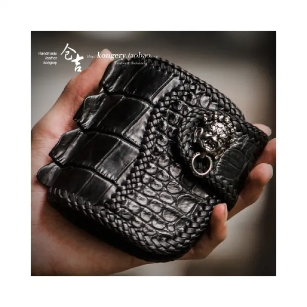 [해외]여성가방 KongeryKurashikura 카키 핸드 지갑 남성용 짧은 지갑 여성 가죽 버클 악어 가죽 지갑 가죽 복고풍 레저 천