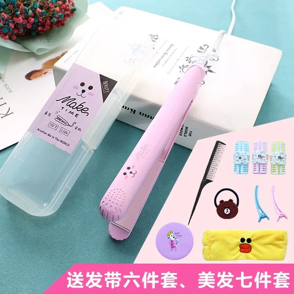 고데기 미니 볼륨 매트모발뿌리 웨이브 도자기 손상없는헤어 보리이삭 아이롱, 기본, T38-핫핑크 노랑아기오리 패키지 7