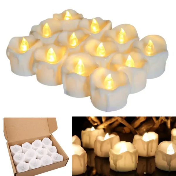 12Pcs LED Flameless Tealight 촛불 스위치 제어 깜박 거리는 포함 된 배터리 따뜻한 화이트 제안 결혼 크리스마스, 단일상품