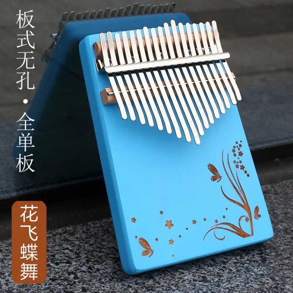 휴대용 Kakalimba 엄지 피아노 Kalimba17 톤 팀파니 Plectrum 성인 초보자 악기 17 톤 블루 플라워 플라잉 버터 플라이 댄스