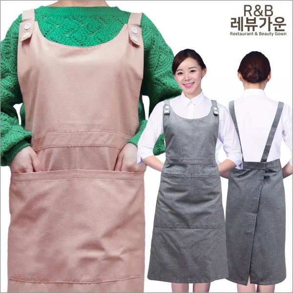 레뷰가운 AE316 자몽 랩 앞치마 큰주머니 끈조절 서빙 바리스타, AE316 검정체크L